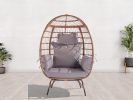 Wicker Egg Chair, Oversized Indoor Outdoor Lounger for Patio, Backyard, Living Room w/ 5 Cushions, Steel Frame