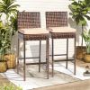 Set of 2 Patio Wicker Barstools, Outdoor Bar Height Chairs with Seat Cushions & Footrests for Patio Porch Backyard Living Room Balcony, Brown Gradient