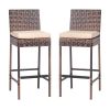 Set of 2 Patio Wicker Barstools, Outdoor Bar Height Chairs with Seat Cushions & Footrests for Patio Porch Backyard Living Room Balcony, Brown Gradient