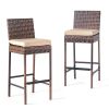 Set of 2 Patio Wicker Barstools, Outdoor Bar Height Chairs with Seat Cushions & Footrests for Patio Porch Backyard Living Room Balcony, Brown Gradient