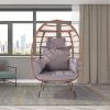 Wicker Egg Chair, Oversized Indoor Outdoor Lounger for Patio, Backyard, Living Room w/ 5 Cushions, Steel Frame