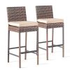 Set of 2 Patio Wicker Barstools, Outdoor Bar Height Chairs with Seat Cushions & Footrests for Patio Porch Backyard Living Room Balcony, Brown Gradient