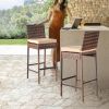 Set of 2 Patio Wicker Barstools, Outdoor Bar Height Chairs with Seat Cushions & Footrests for Patio Porch Backyard Living Room Balcony, Brown Gradient