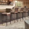 Set of 2 Patio Wicker Barstools, Outdoor Bar Height Chairs with Seat Cushions & Footrests for Patio Porch Backyard Living Room Balcony, Brown Gradient