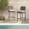 Set of 2 Patio Wicker Barstools, Outdoor Bar Height Chairs with Seat Cushions & Footrests for Patio Porch Backyard Living Room Balcony, Brown Gradient