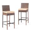 Set of 2 Patio Wicker Barstools, Outdoor Bar Height Chairs with Seat Cushions & Footrests for Patio Porch Backyard Living Room Balcony, Brown Gradient