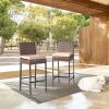 Set of 2 Patio Wicker Barstools, Outdoor Bar Height Chairs with Seat Cushions & Footrests for Patio Porch Backyard Living Room Balcony, Brown Gradient