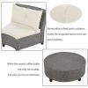 [VIDEO provided] 6 - Person Fan-shaped Rattan Suit Combination with Cushions and Table,Suitable for Garden