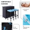 3-Piece Patio Outdoor Conversation Bar Set of 1Table and 2Stools,All Weather PE Rattan and Steel Frame Furniture with Removable Cushions for Outside B