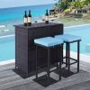 3-Piece Patio Outdoor Conversation Bar Set of 1Table and 2Stools,All Weather PE Rattan and Steel Frame Furniture with Removable Cushions for Outside B