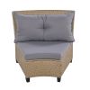 [VIDEO provided] 6 - Person Fan-shaped Rattan Suit Combination with Cushions and Table,Suitable for Garden