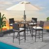 2/4 Pieces Outdoor PE Rattan Cushioned Barstool Set with Armrests